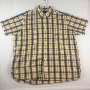 Nautica Mens XXL Yellow Plaid Short Sleeve Button Down Cotton Shirt Classic Fit